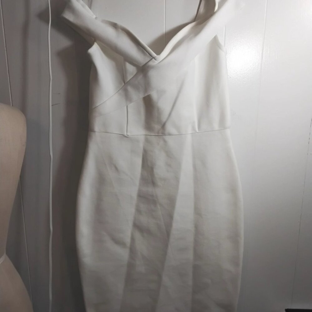 Fashion Nova White Pleated Off-Shoulder Mini Dress